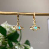 Planet and Star Huggie Hoop Earrings - Gold Saturn Planet Huggie Hoops